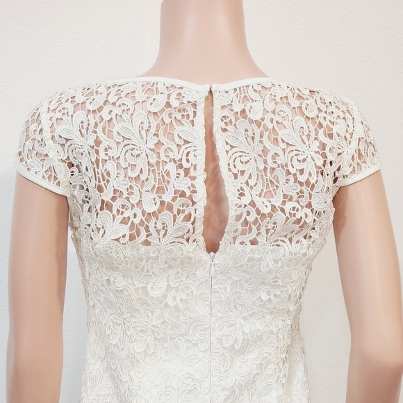 Adrianna PAPELLWhite Cap-Sleeve Illusion Lace Sheath Size 8 - Picture 10 of 16